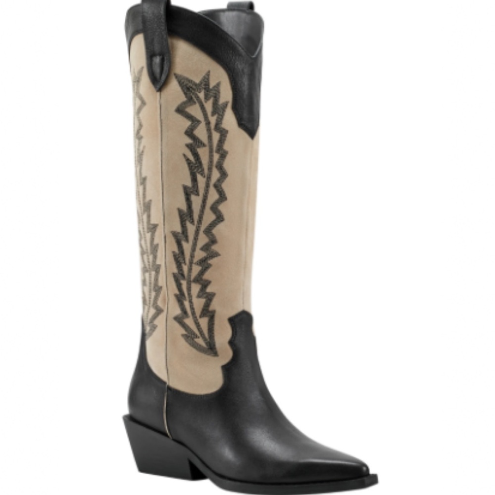 Marc Fisher Western Knee-High Boot - Black & Beige 8.5